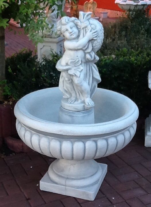 Springbrunnen, 115 cm Hoch, mit Brunnenfigur, Park & Gartendekoration, Steinguss, Gartenbrunnen