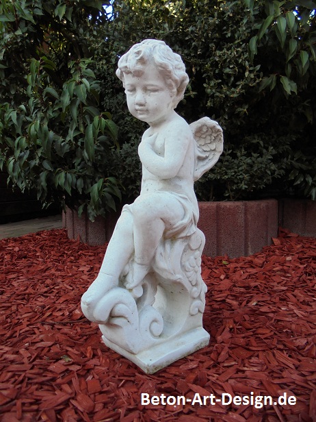 Gartenfigur, Engel auf Schnörkel Bogen, Park & Gartendekoration, Skulptur, Steinfigur, Steinguss