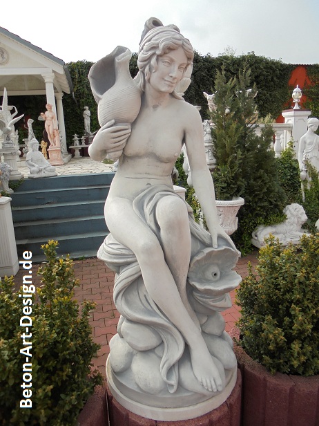 Gartenfigur, Teichfigur, Frau auf Fels, Brunnenfigur, Steinfigur, Park & Gartendekoration, Steinguss