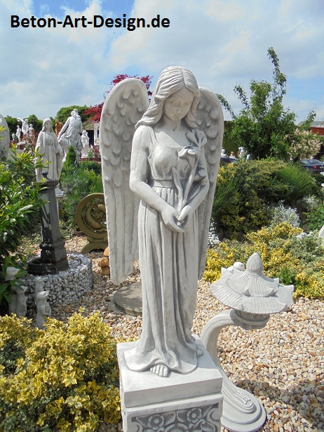 Gartenfigur, Engel mit großen Flügel, Park & Gartendekoration, Grabfigur, Skulptur, Steinguss