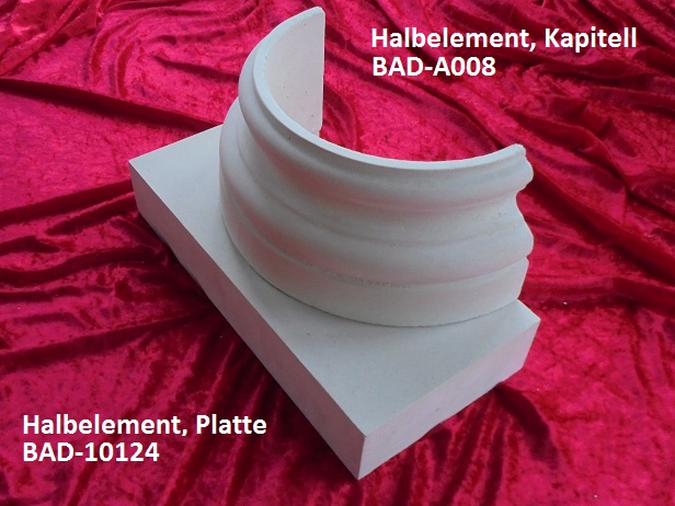 Basis, Kapitell, flache Platte, Halbelement für Säulen Ø 25 cm, Steinguss oder Gips