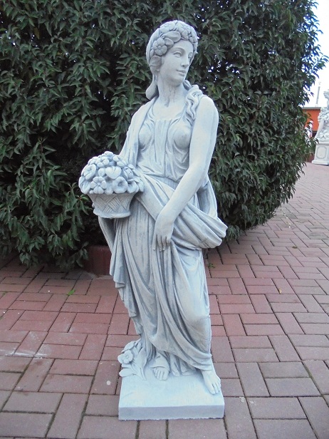 Gartenfigur, Frau mit Blumenkorb, Statue, Skulptur, Park & Gartendekoration, Steinguss