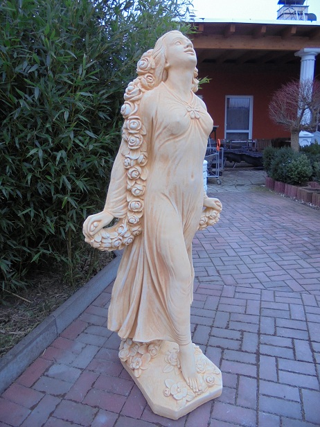 Statue "Frau mit Blumenranke" 165 cm, Gartenfigur, Park & Gartendekoration, Steinguss, Steinfigur