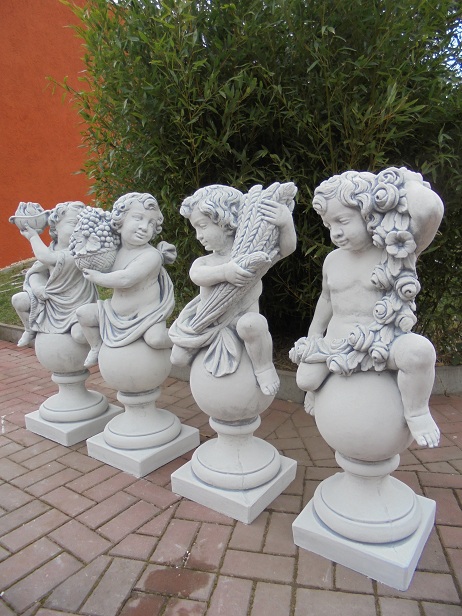 Gartenfiguren Set aus 4 Jahreszeiten, 4 Putten auf Kugel, Park & Gartendekoration