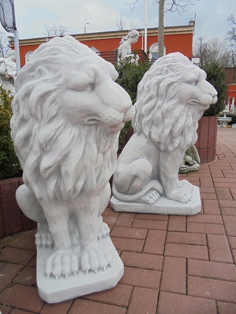 Gartenfiguren Löwen - 2 Prachtvolle Löwenfigur als Torlöwen für links und rechts, Steinguss
