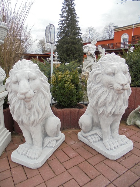 Gartenfiguren Löwen - 2 Prachtvolle Löwenfigur als Torlöwen für links und rechts, Steinguss