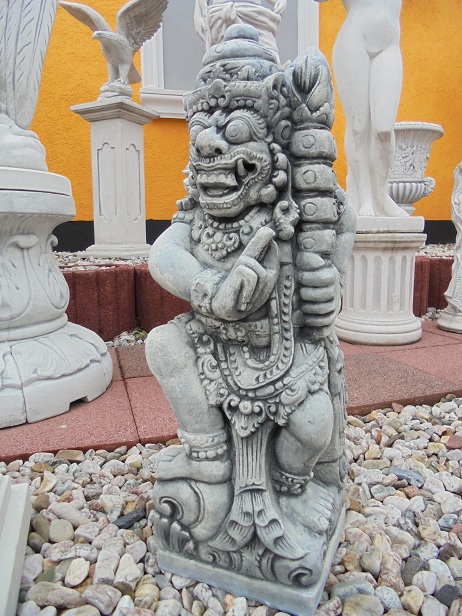 Tempelwächter Gartenfigur Statue "Bali Krieger" auf Sockel Skulptur Steinguss 