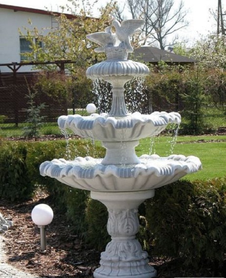 Gartenbrunnen, Springbrunnen mit Taubenpaar, Park & Gartendekoration, Steinguss