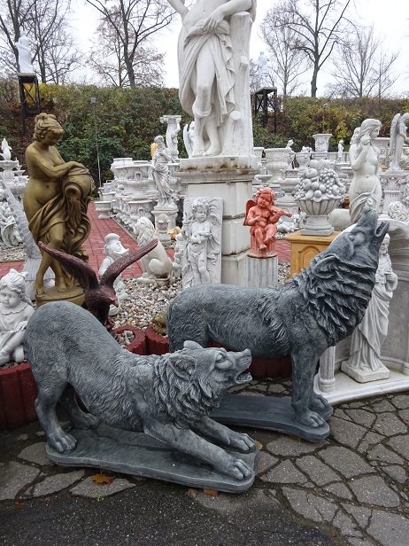 Wolf Steinfiguren Tierfiguren Statuen Wölfe