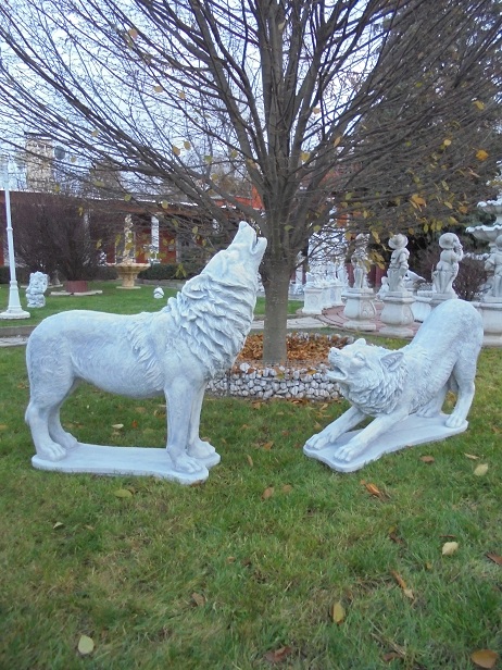 Wölfe, Lebensgroß, 2 Statuen, Gartenfiguren, Steinguss, Park & Gartendekoration