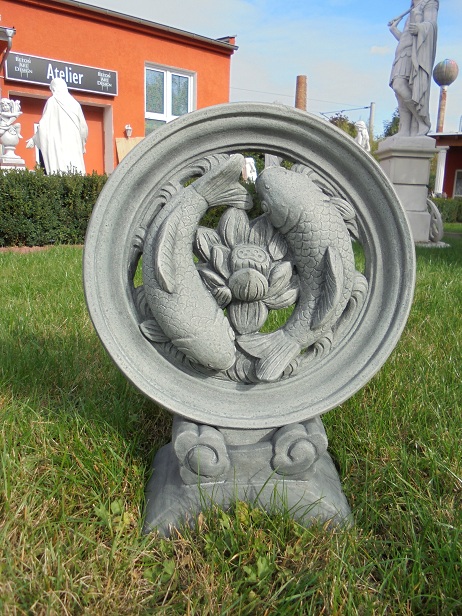 Fischkreis Koi-Fische "Yin Yang" Steinfigur Skulptur Gartendekoration Steinguss 