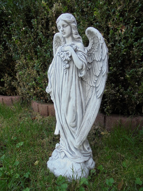 Engel, Gartenfigur, H. 59 cm, Statue, Park & Gartendekoration, Steinguss
