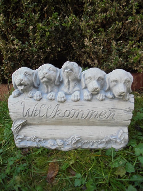Hunde, Willkommen, Steinguss, Statue, Tierfigur, Gartenfigur