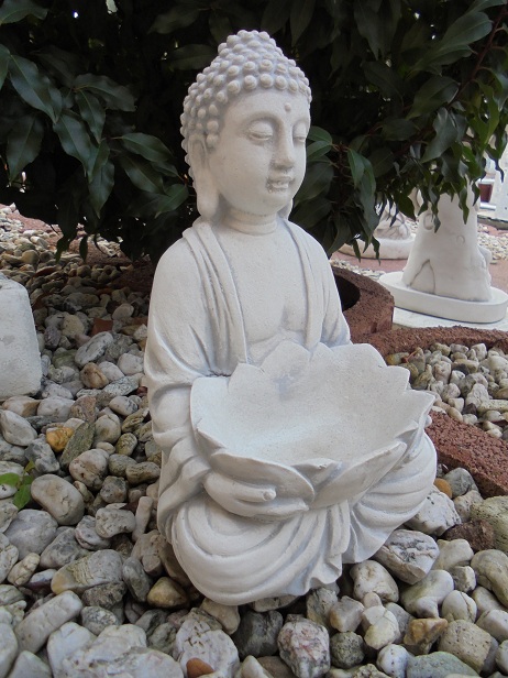 Buddha mit Schale, Steinfigur, Feng Shui, Gartendekoration