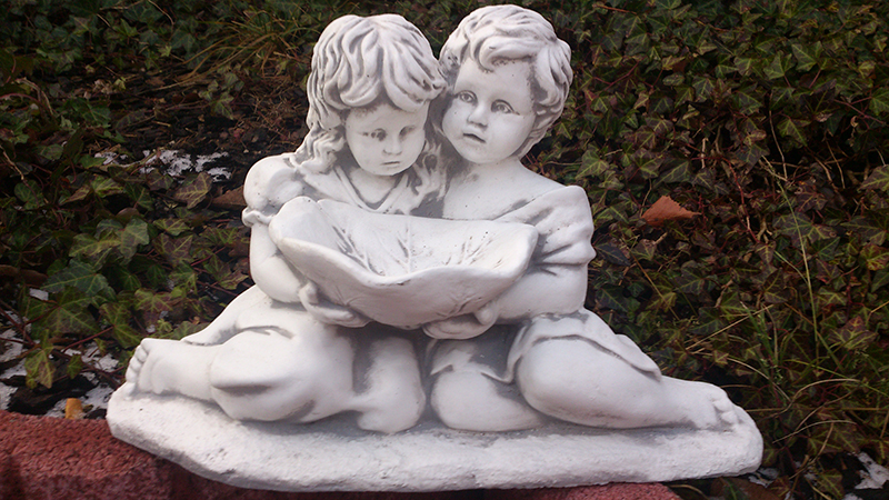 Gartenfigur "Junge & Mädchen mit Schale" Skulptur, Steinfigur, Park & Gartendekorstion, Steinguss