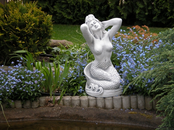 Gartenfigur, Steinstatue "schöne Meerjungfrau" Höhe: 57 cm, Teichfigur, Park & Gartendekoration, Skulptur, Stein