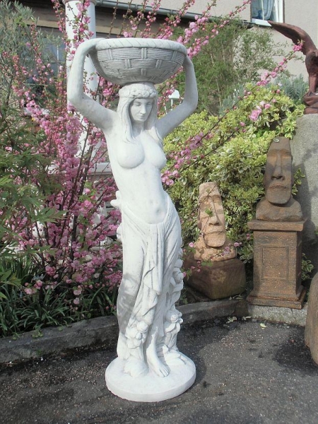 Gartenfigur, Statue, "Frau mit Schale" 119 cm hoch, Park & Gartendekoration, Steinfigur, Skulptur, Steinguss