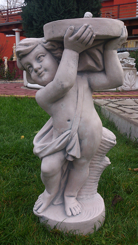 Gartenfigur mit Blumentopfauflage, Skulptur, Park & Gartendekoration, Steinfigur, Steinguss