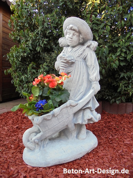 Gartenfigur, Steinfigur zum bepflanzen "Mädchen mit Schubkarre" Park & Gartendekoration, Skulptur, Statue, Steing
