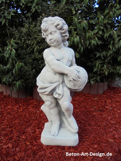 Gartenfigur, Statue, Putte Musikant "mit Trommel" 70 cm gross, Park & Gartendekoration, Steinfigur, Skulptur, Stei