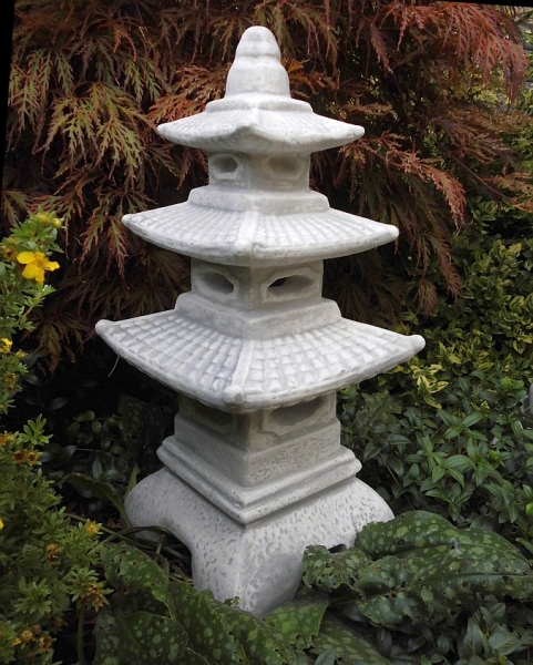 Japanlampe, 3 Etagen, Höhe 45 cm, Park & Gartendekoration, Steinguss, Laterne
