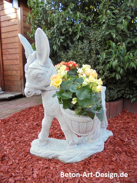 Gartenfigur, Tierfigur, Steinfigur "Esel" 86 cm - Korb bepflanzbar ! Park & Gartendekoration
