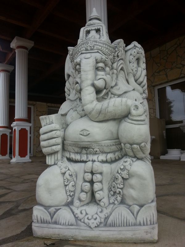 Gartenfigur, Ganesha / Elefantenbuddha, reich verziert, Park & Gartendekoration, Statue, Skulptur, Steinfigur, Steinguss