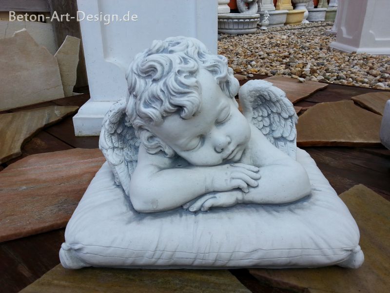 Gartenfigur, "Engel auf Kissen" Park & Gartendekoration, Steinfigur, Skulptur, Steinguss