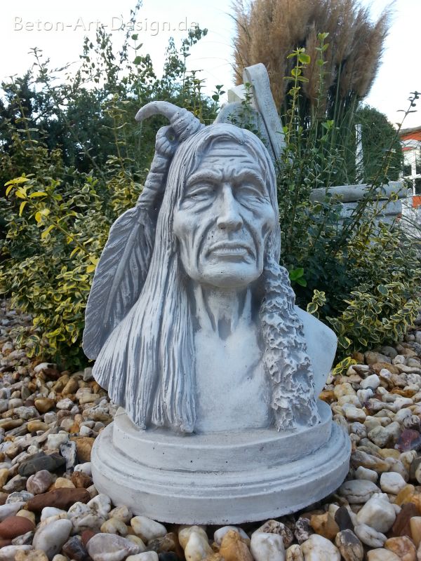 Gartenfigur, Büste "Indianer" 37 cm hoch, Skulptur, Park & Gartendekoration, Steinguss