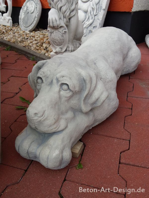 Gartenfigur, großer Hund "liegend" 100 cm lang, Steinfigur, Steinguss, Statue, Park & Gartendekoration