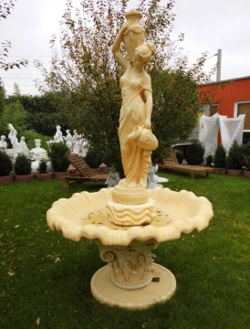 Gartenbrunnen mit Wasserträgerin, 205 cm Hoch, Steinbrunnen, Park & Gartendekoration, Steinguss