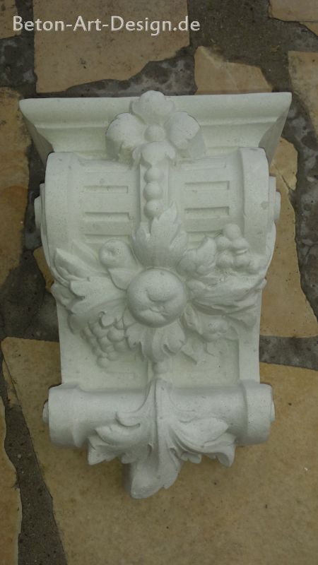 Wandkonsole 22 cm Stuck Stütze "Blatt" Weißbeton Skulpturen Fassadenkonsole 