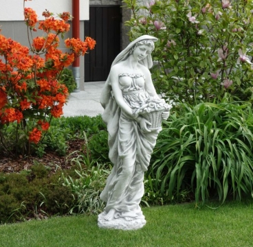 Gartenfigur, Blumengruß - Mädchen mit Korb, 117 cm groß, Park & Gartendeko, Steinfigur, Skulptur, Statue