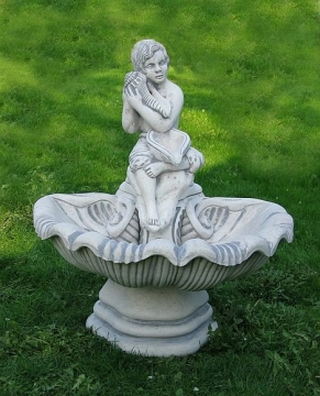 Wandbrunnen, Gartenbrunnen mit ovaler Muschelschale, Park & Gartendekoration, Steinguss