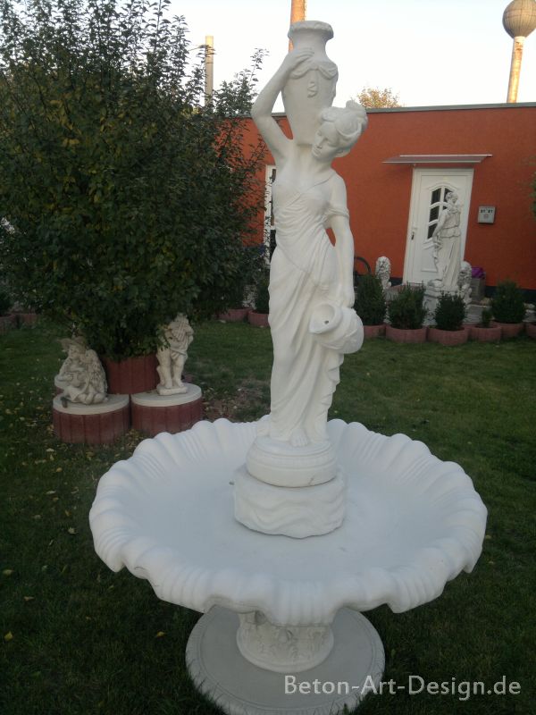 Steinbrunnen, Springbrunnen, Brunnen, 205 cm mit Brunnenfigur, Gartenbrunnen, Park & Gartendekoration, Steinguss