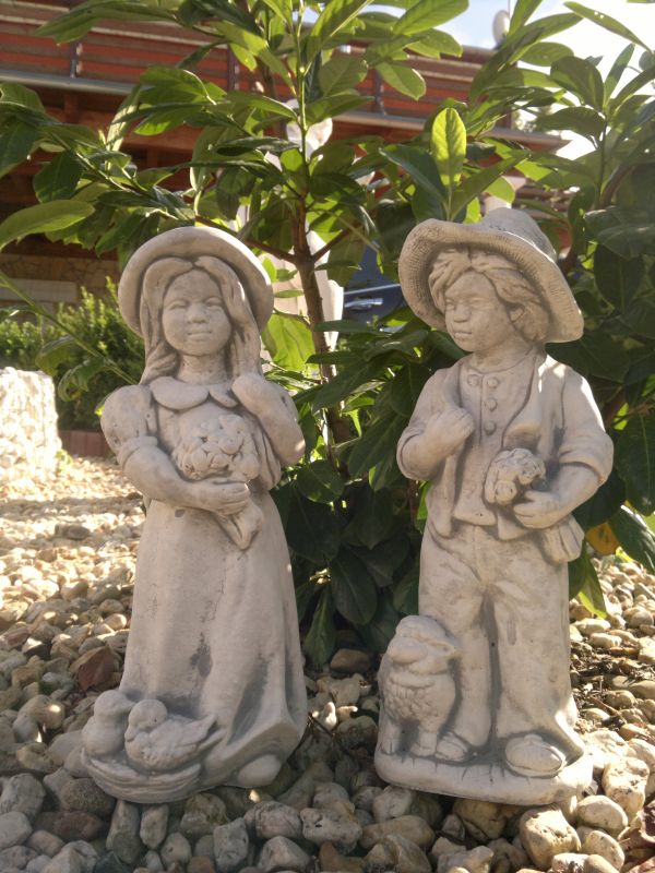 Gartenfiguren Set "Junge & Mädchen" Park & Gartendekoration, Steinguss, Skulpturen