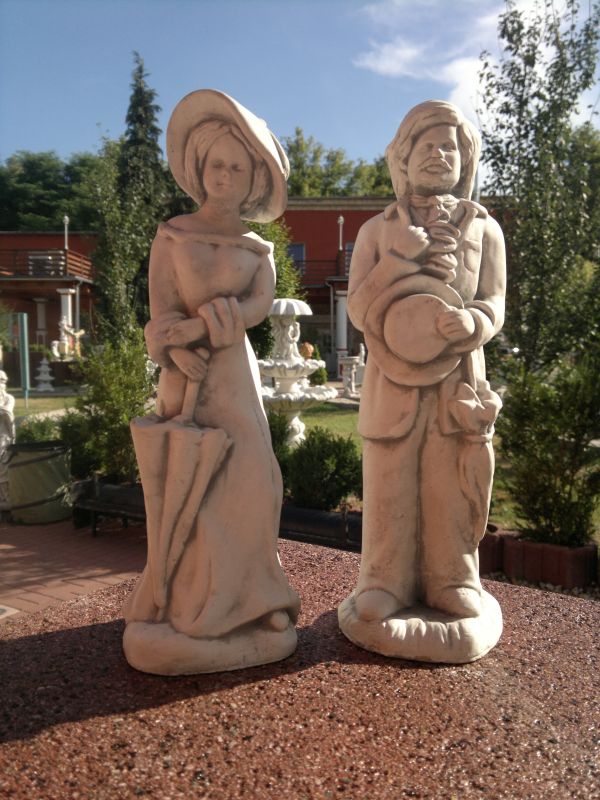 2 Figuren im SET "Dame & Herr mit Schirm" Park & Gartendekoration, Skulptur, Steinguss