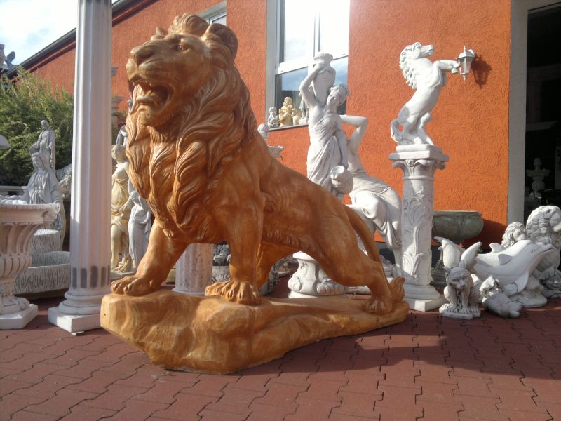 Löwin mit zwei RabaukenStatue Skulptur Tierfigur Deko B 31 cm Gartenfigur 