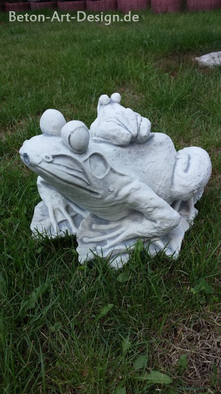 Gartenfigur, Frosch & 2 Junge - Wasserspeier / Teichfigur, Park & Gartendekoration, Steinfigur, Skulptur
