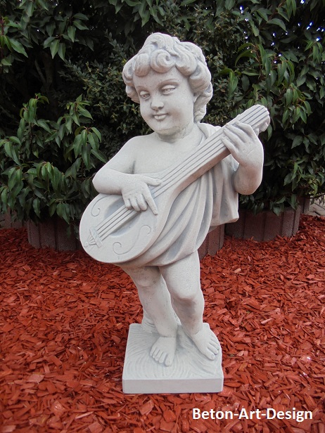 Gartenfigur, Steinfigur "Putte mit Mandoline" 70 cm groß, Park & Gartendekoration, Skulptur, Statue, Steinguss