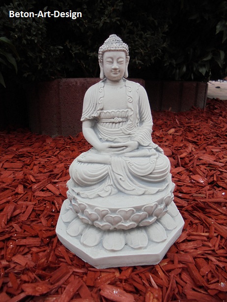 Buddha mit Schale Steinfigur Gartenfigur Steinguss Feng Shui Skulptur Gartendeko