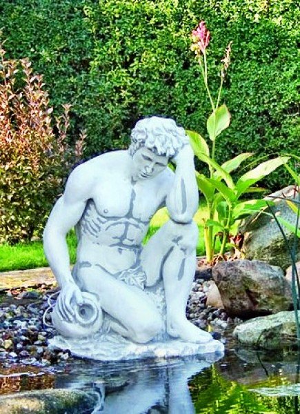 Gartenfigur, Teichfigur, Adonis, Mann mit Krug, Steinfigur, Park & Gartendekoration, Steinguss, Statue
