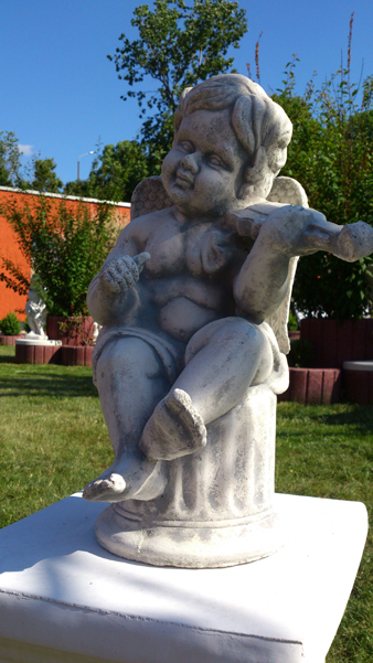 Gartenfigur, "Engel auf Säule mit Violine" Park & Gartendekoration, Steinfiguren, Steinguss, Skulptur