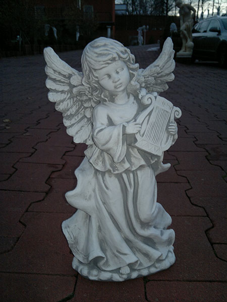 Gartenfigur, Engel mit Harfe, Steinfigur, Park & Gartendekoration, Skulptur, Steinguss