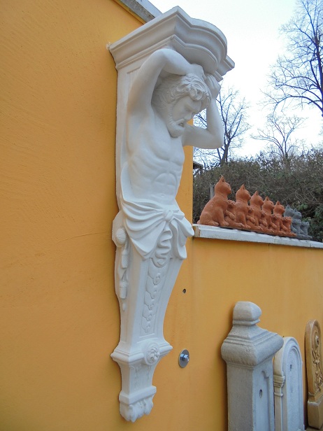 Balkonstütze, Konsole "Mann" Höhe: 117 cm, Park & Gartendekoration, Fassadenschmuck, Konsole, Steinfigur Atlant,