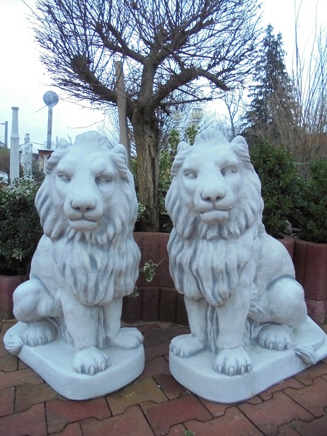 Gartenfiguren, SET 1 Paar Löwenstatuen, Park & Gartendekoration, Statue, Torwächter, Steinguss
