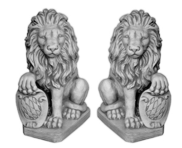 Löwenfiguren Set mit Wappen, Torwächter, Park & Gartendekoration, Löwen