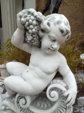 Gartenfigur, englische Putte "Engel mit Wein" 77 cm hoch, Park & Gartendekoration, Steinfigur, Skulptur, Steinguss
